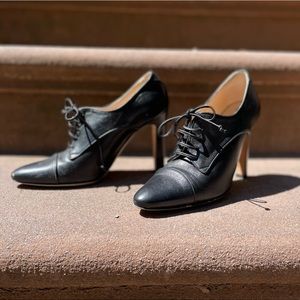 Manolo Blahnik Lace Up Oxfords In Black Calf w/4” Heel